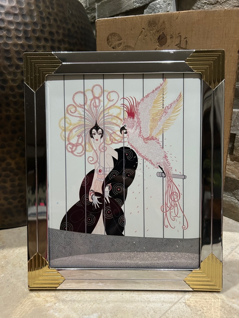 ERTE Vintage Book Print- “The Bird Cage” Framed Art